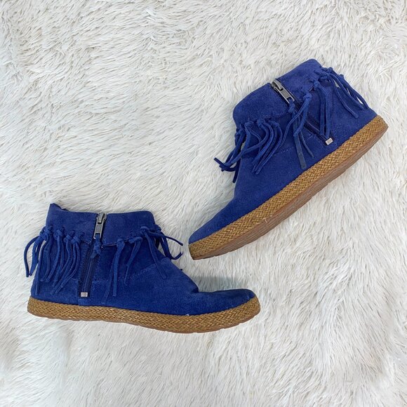 UGG Australia 1012502 Blue Suede Womens Side Zip Fringe Boots Size 6 - Picture 2 of 9